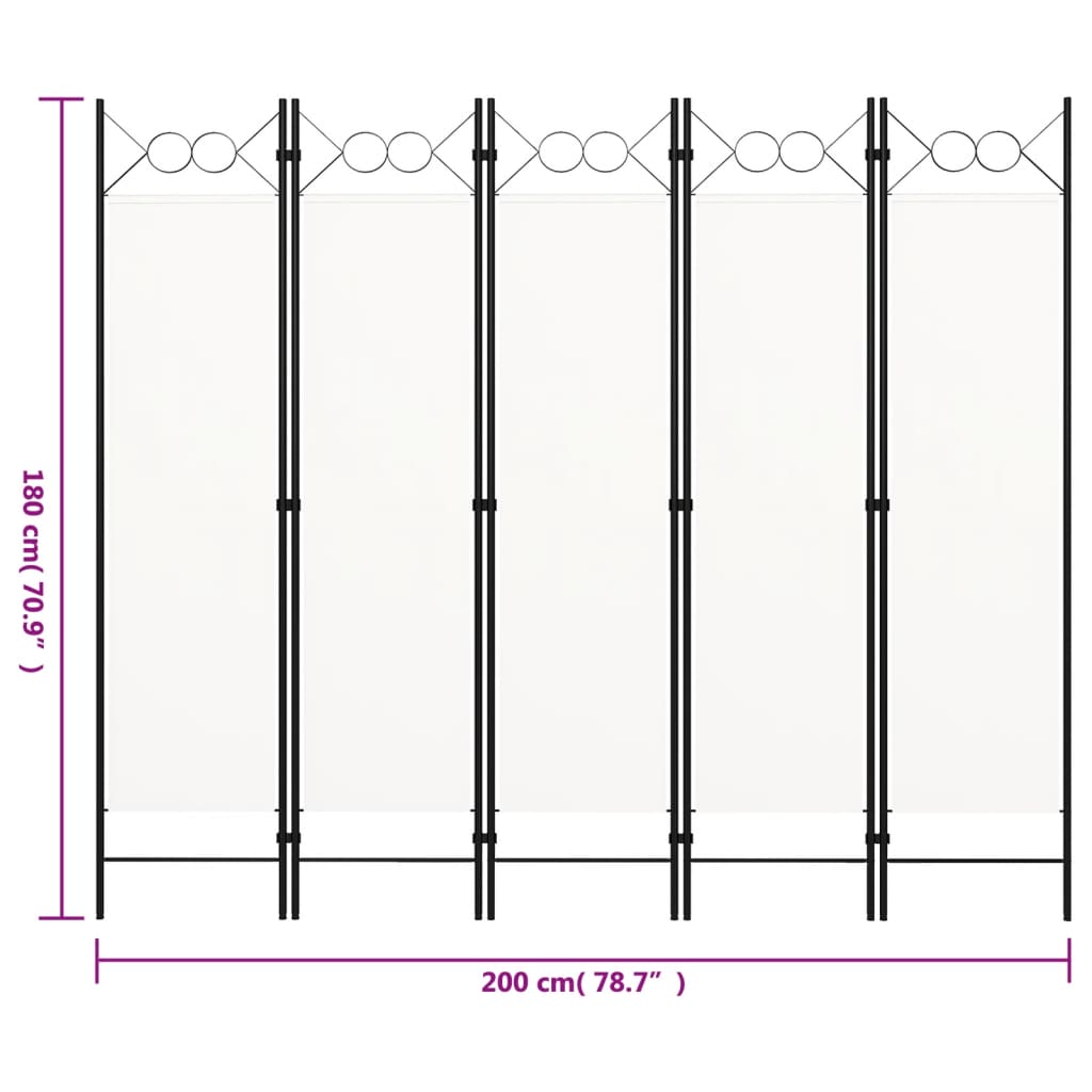 vidaXL Biombo divisor de 5 paneles blanco 200x180 cm