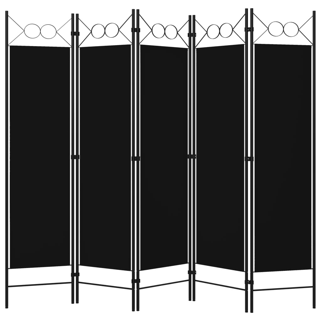 vidaXL Biombo divisor de 5 paneles negro 200x180 cm