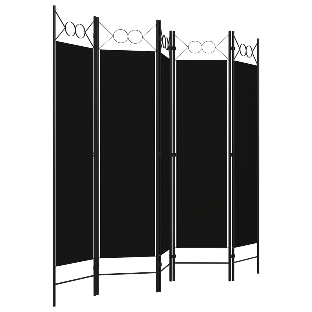 vidaXL Biombo divisor de 5 paneles negro 200x180 cm