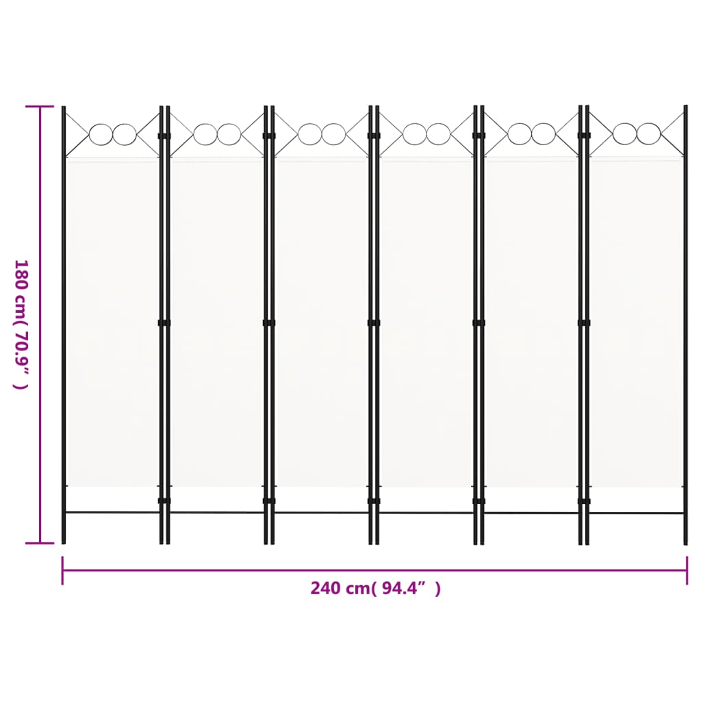 vidaXL Biombo divisor de 6 paneles blanco 240x180 cm