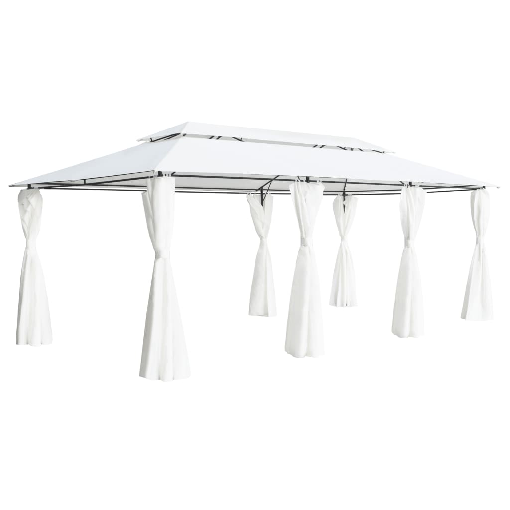 vidaXL Cenador con cortinas 600x298x270 cm blanco 180g/m²