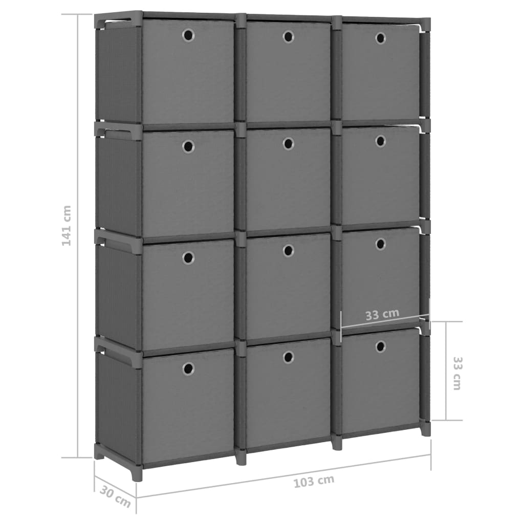 vidaXL Estantería de 12 cubos con cajas tela gris 103x30x141 cm