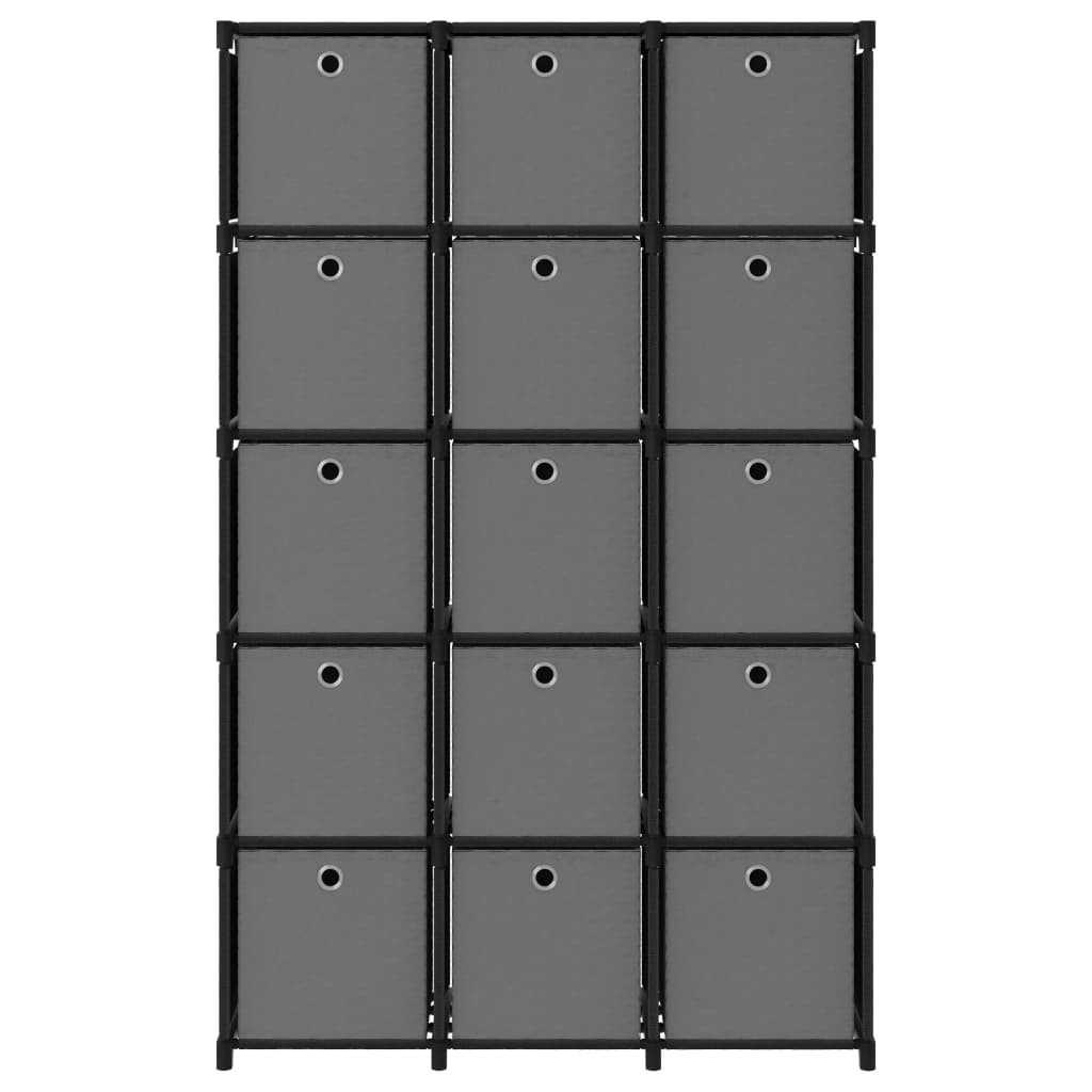 vidaXL Estantería de 15 cubos con cajas de tela negro 103x30x175,5 cm