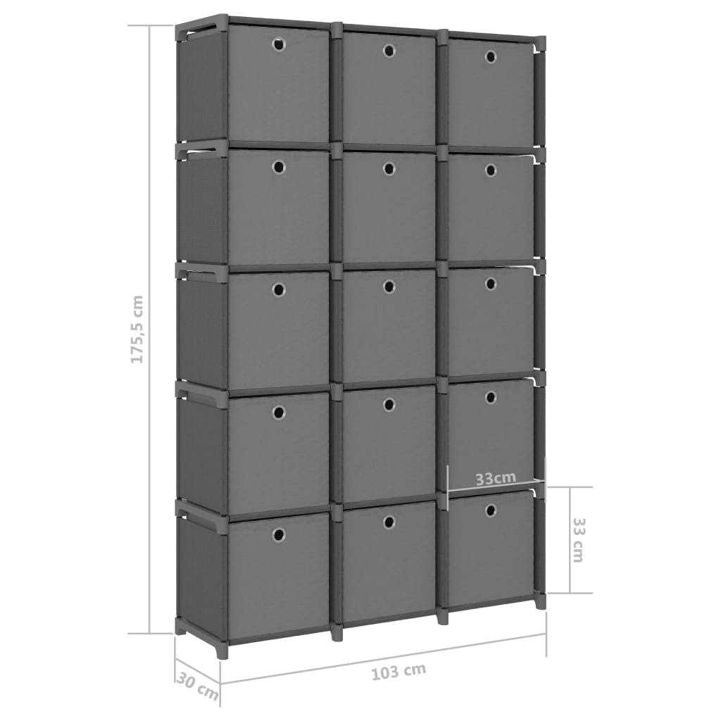 vidaXL Estantería de 15 cubos con cajas de tela gris 103x30x175,5 cm