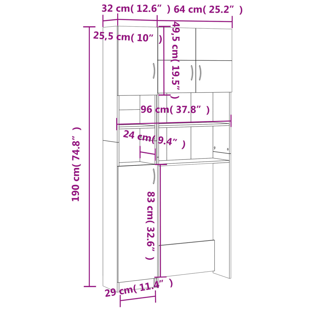 vidaXL Mueble para lavadora madera de ingeniería gris hormigón