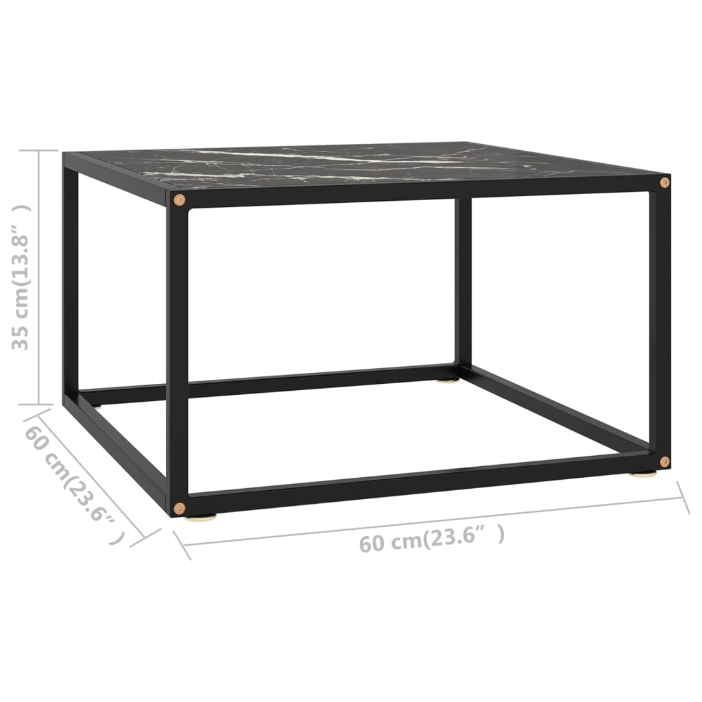 vidaXL Mesa de centro negra con vidrio de mármol negro 60x60x35 cm