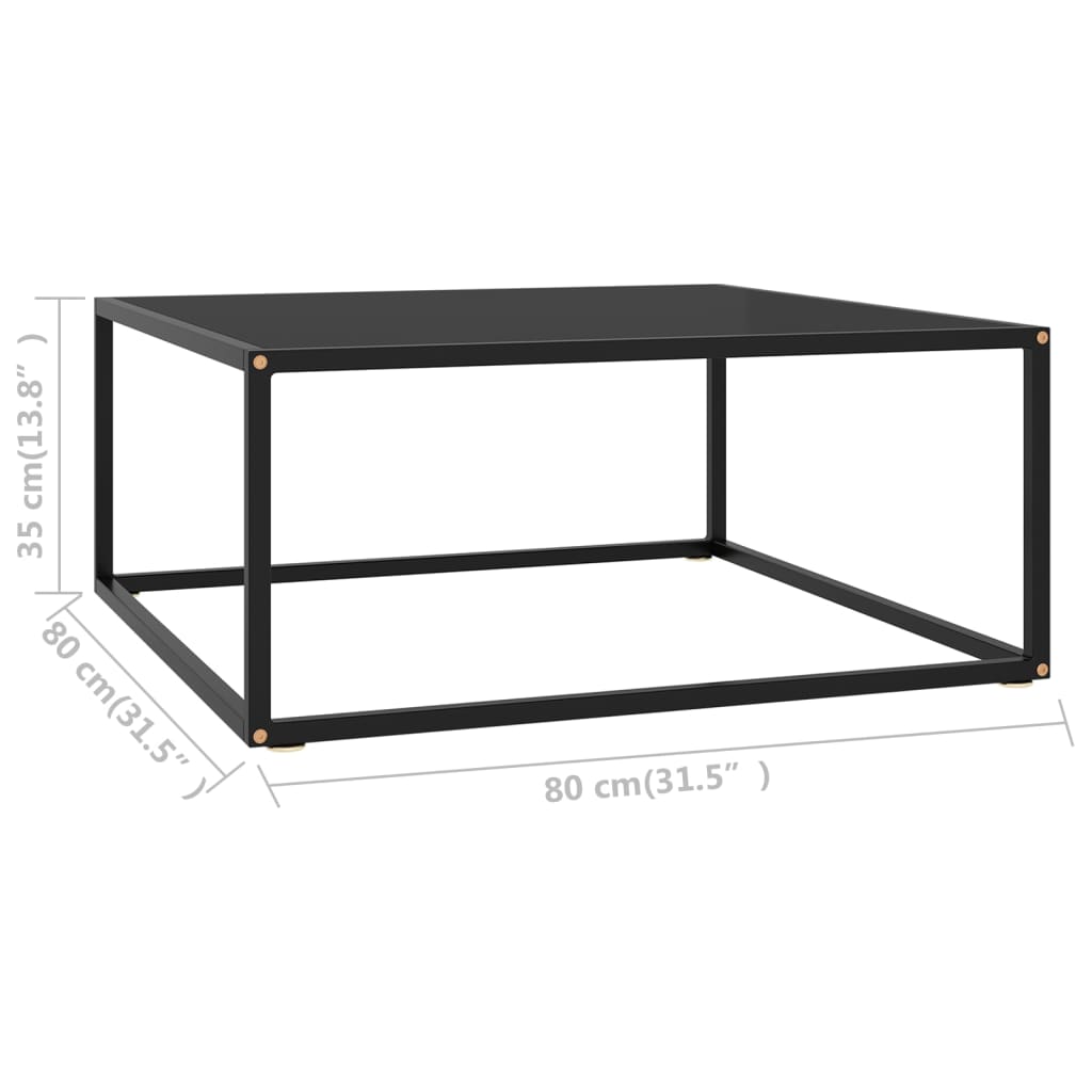 vidaXL Mesa de centro negra con vidrio negro 80x80x35 cm