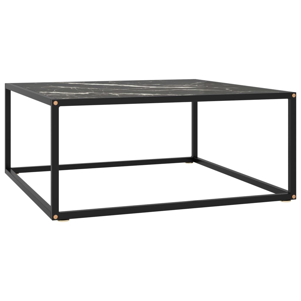 vidaXL Mesa de centro negra con vidrio de mármol negro 80x80x35 cm