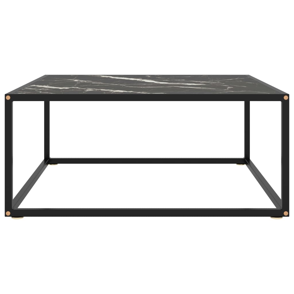 vidaXL Mesa de centro negra con vidrio de mármol negro 80x80x35 cm