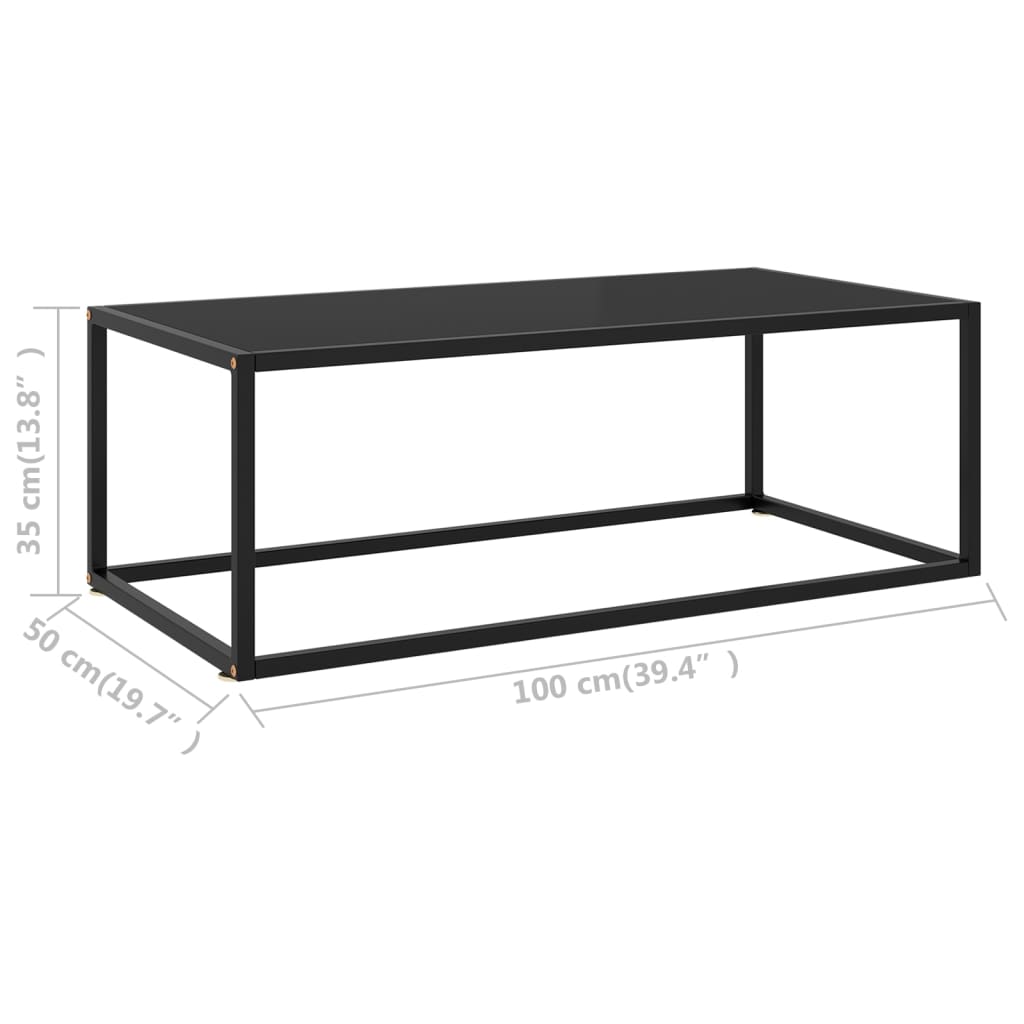 vidaXL Mesa de centro negra con vidrio negro 100x50x35 cm