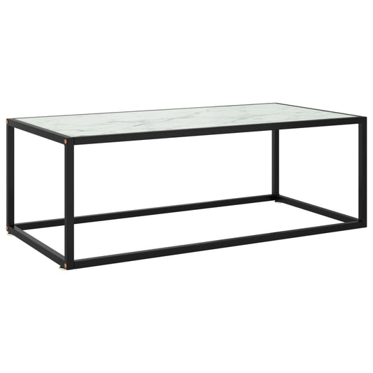 vidaXL Mesa de centro negra con vidrio de mármol blanco 100x50x35 cm