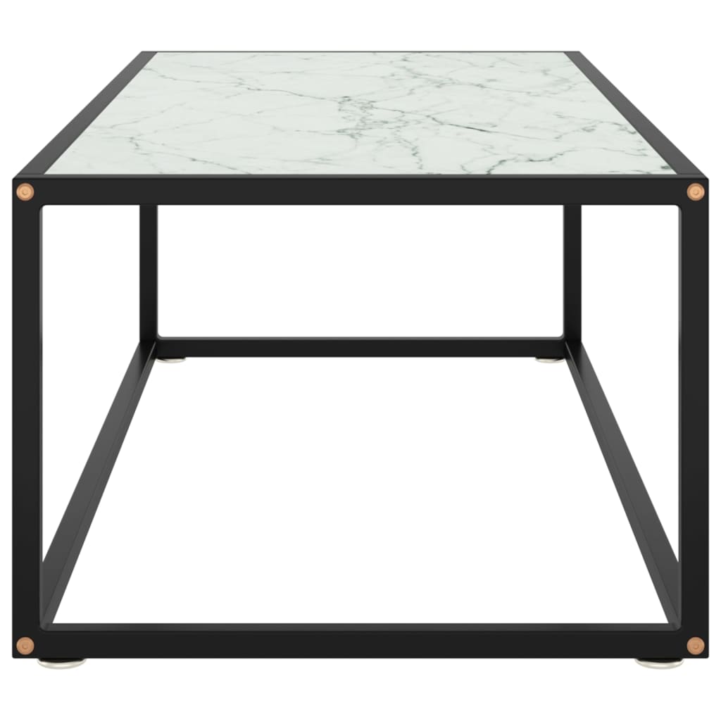 vidaXL Mesa de centro negra con vidrio de mármol blanco 100x50x35 cm