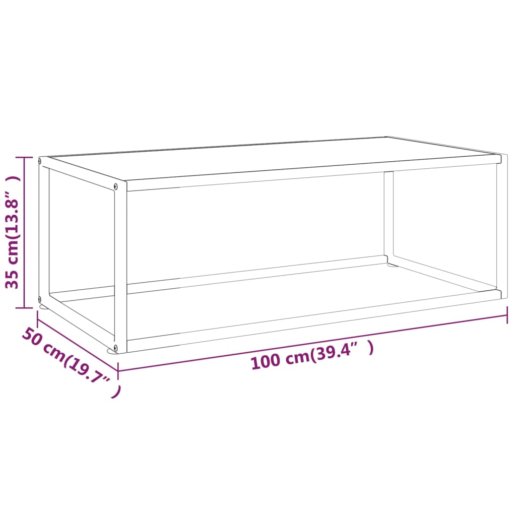 vidaXL Mesa de centro negra con vidrio de mármol blanco 100x50x35 cm