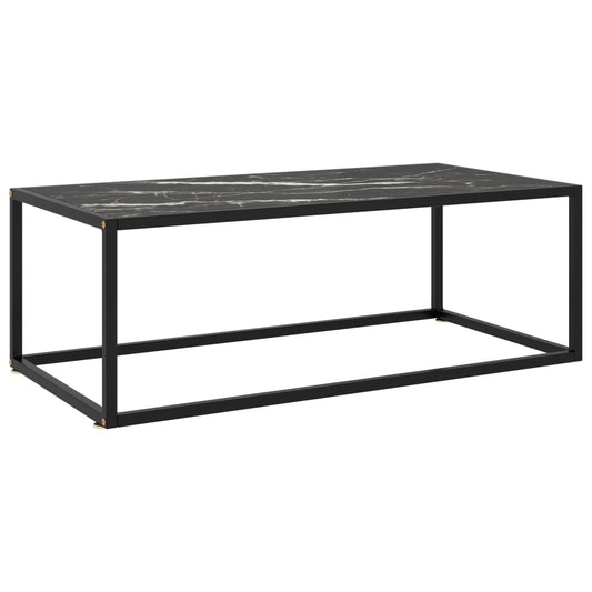 vidaXL Mesa de centro negra con vidrio de mármol negro 100x50x35 cm