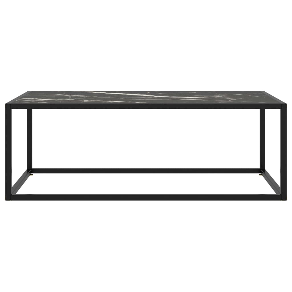 vidaXL Mesa de centro negra con vidrio de mármol negro 100x50x35 cm