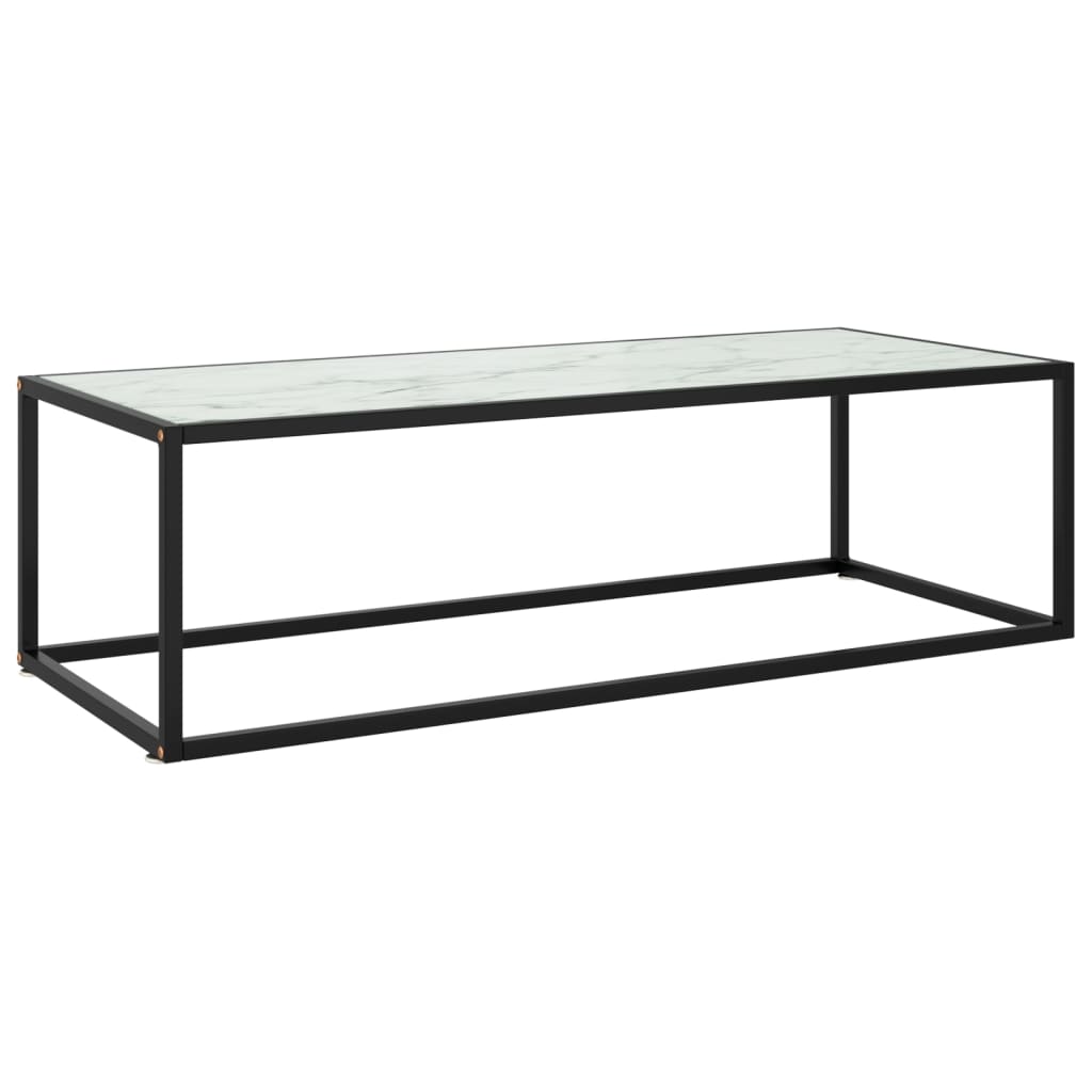 vidaXL Mesa de centro negra con vidrio de mármol blanco 120x50x35 cm