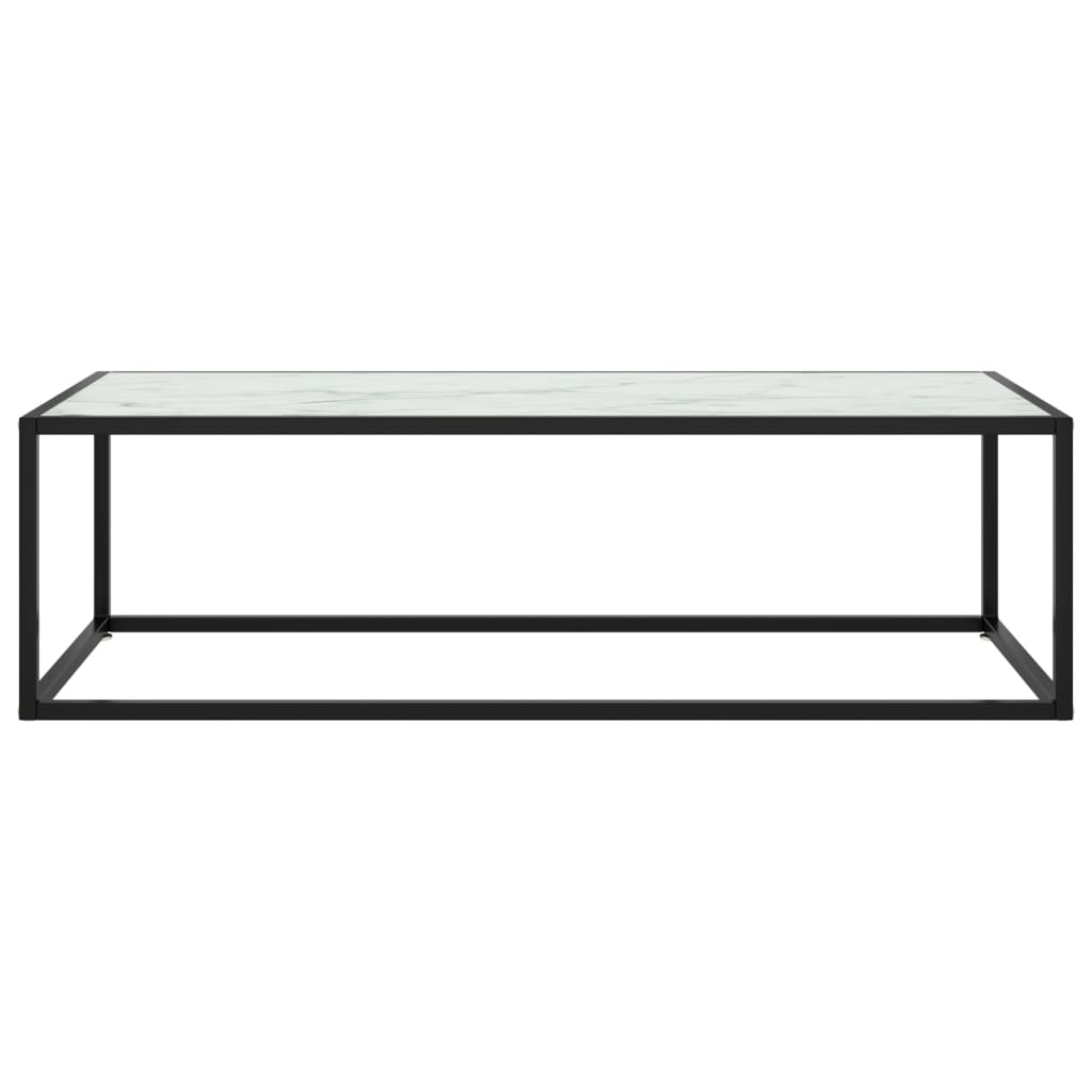 vidaXL Mesa de centro negra con vidrio de mármol blanco 120x50x35 cm