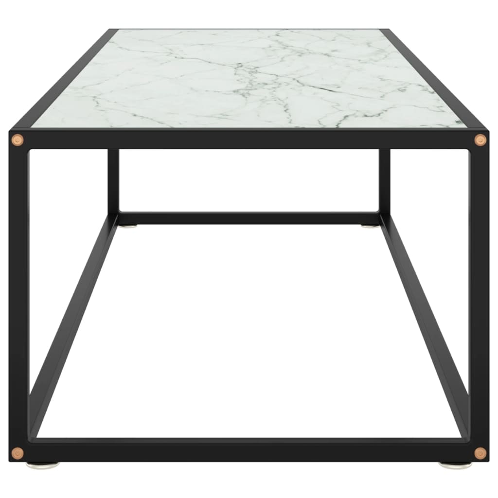 vidaXL Mesa de centro negra con vidrio de mármol blanco 120x50x35 cm