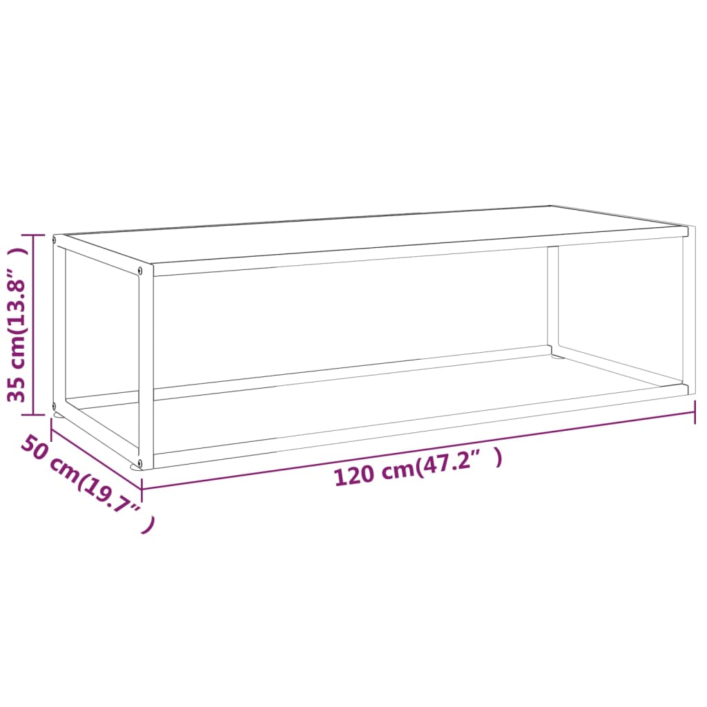 vidaXL Mesa de centro negra con vidrio de mármol blanco 120x50x35 cm