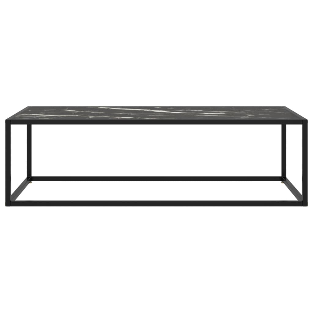 vidaXL Mesa de centro negra con vidrio de mármol negro 120x50x35 cm