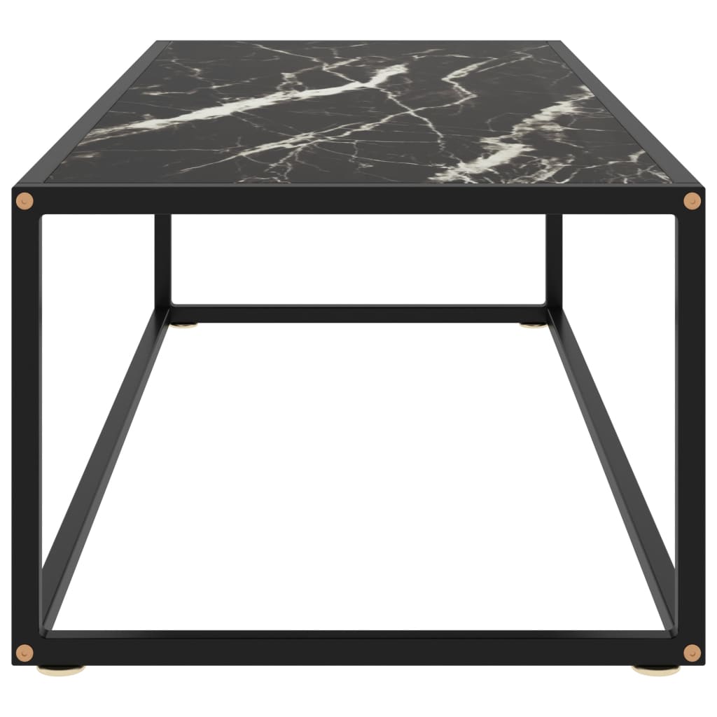 vidaXL Mesa de centro negra con vidrio de mármol negro 120x50x35 cm