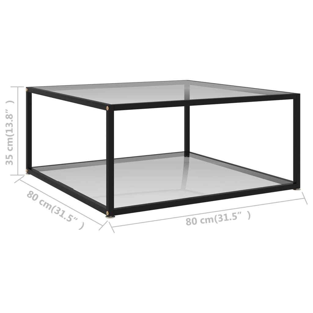 vidaXL Mesa de centro vidrio templado transparente 80x80x35 cm