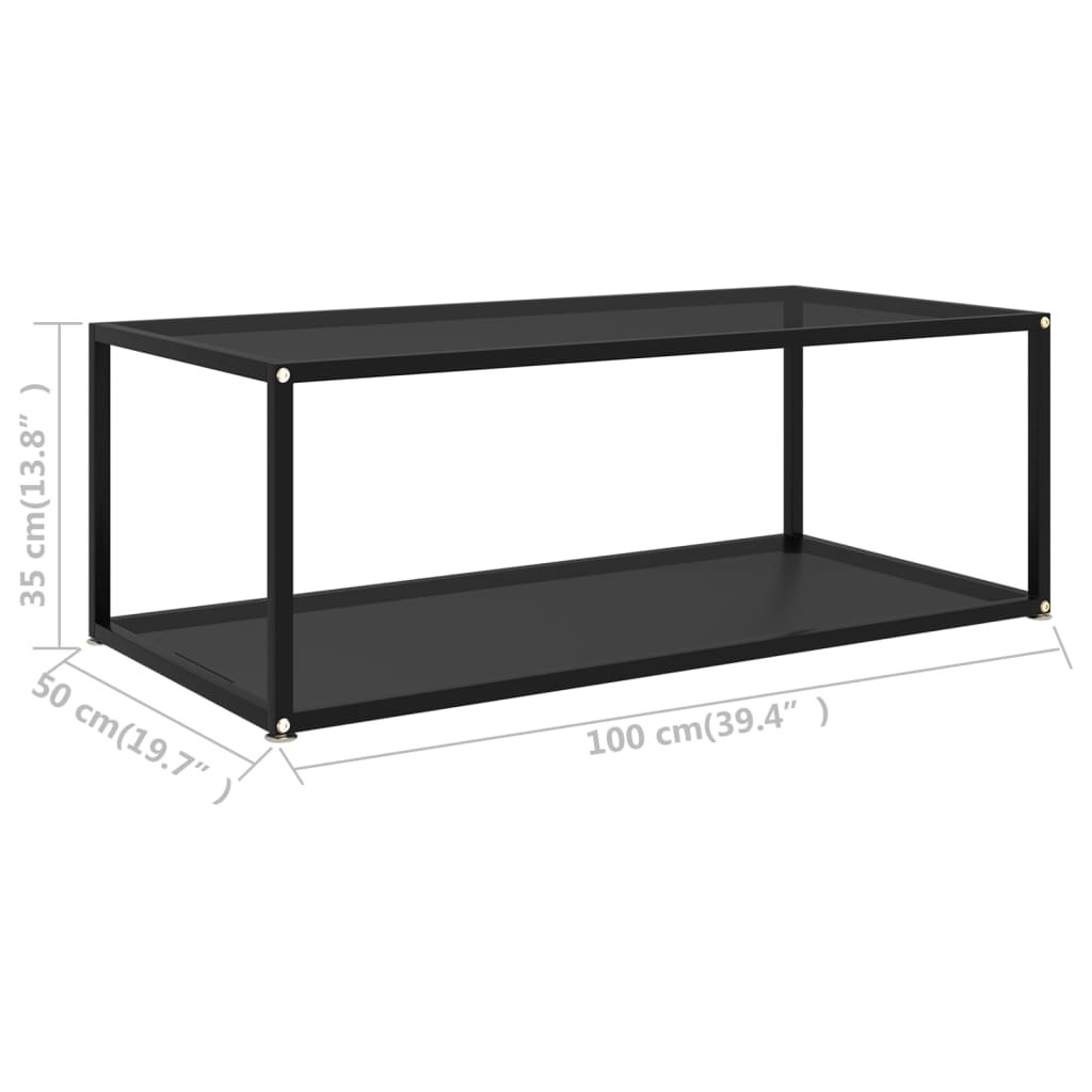 vidaXL Mesa de centro vidrio templado negro 100x50x35 cm