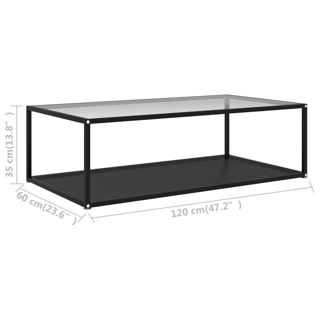 vidaXL Mesa de centro vidrio templado transparente negro 120x60x35 cm