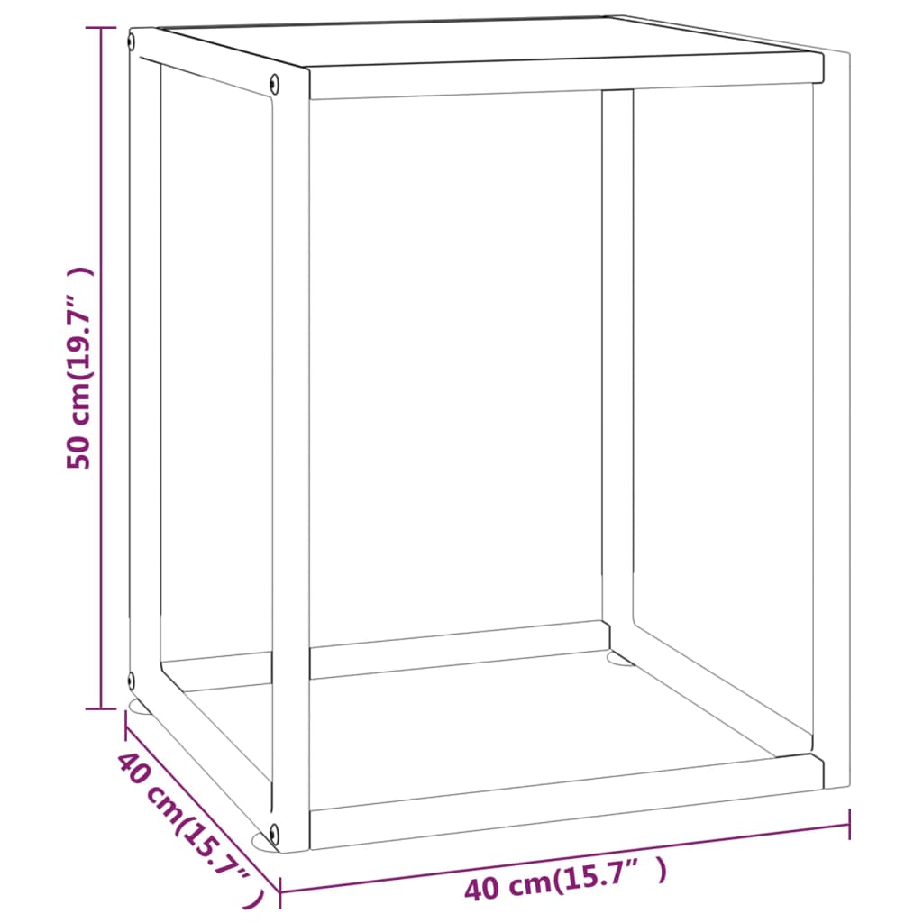 vidaXL Mesa de centro negra con vidrio de mármol blanco 40x40x50 cm