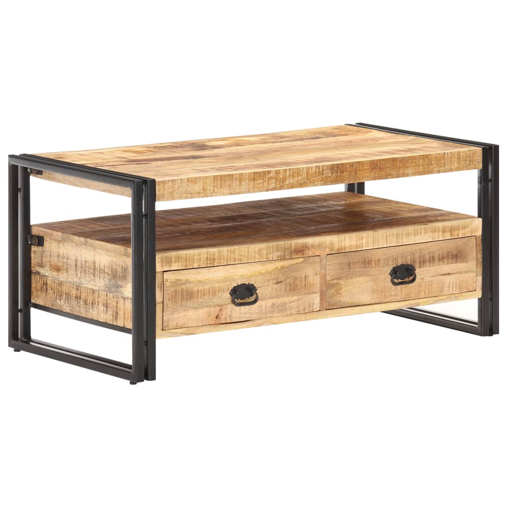 vidaXL Mesa de centro de madera de mango rugosa 100x55x45 cm