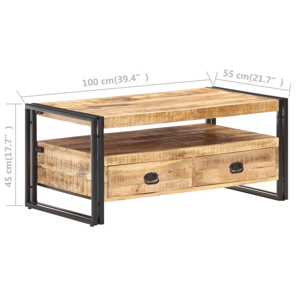 vidaXL Mesa de centro de madera de mango rugosa 100x55x45 cm