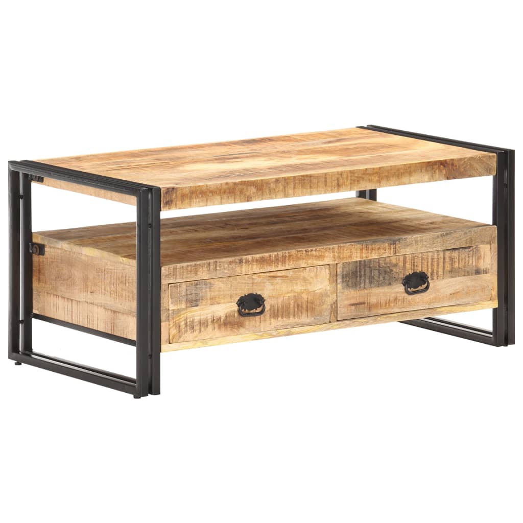 vidaXL Mesa de centro de madera de mango rugosa 100x55x45 cm