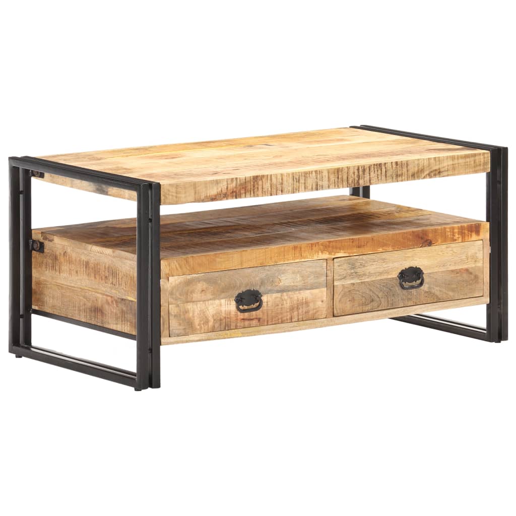 vidaXL Mesa de centro de madera de mango rugosa 100x55x45 cm