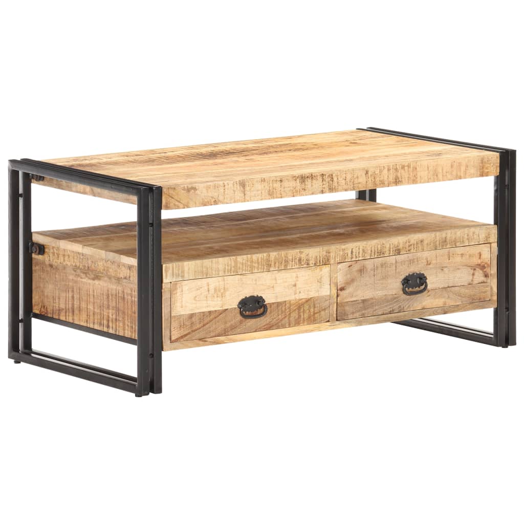 vidaXL Mesa de centro de madera de mango rugosa 100x55x45 cm