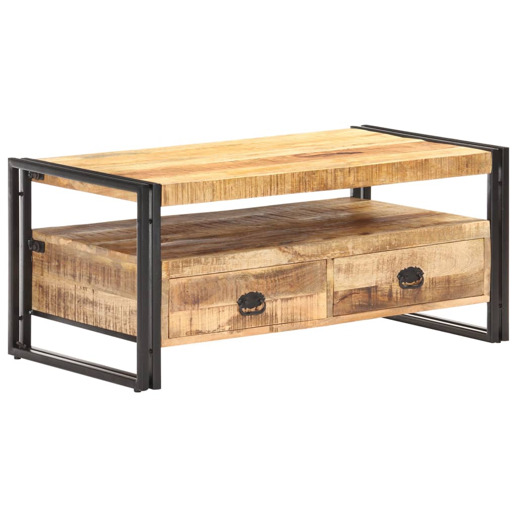 vidaXL Mesa de centro de madera de mango rugosa 100x55x45 cm