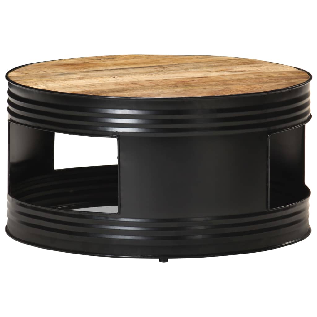 vidaXL Mesa de centro madera maciza de mango rugosa negra 68x68x36 cm