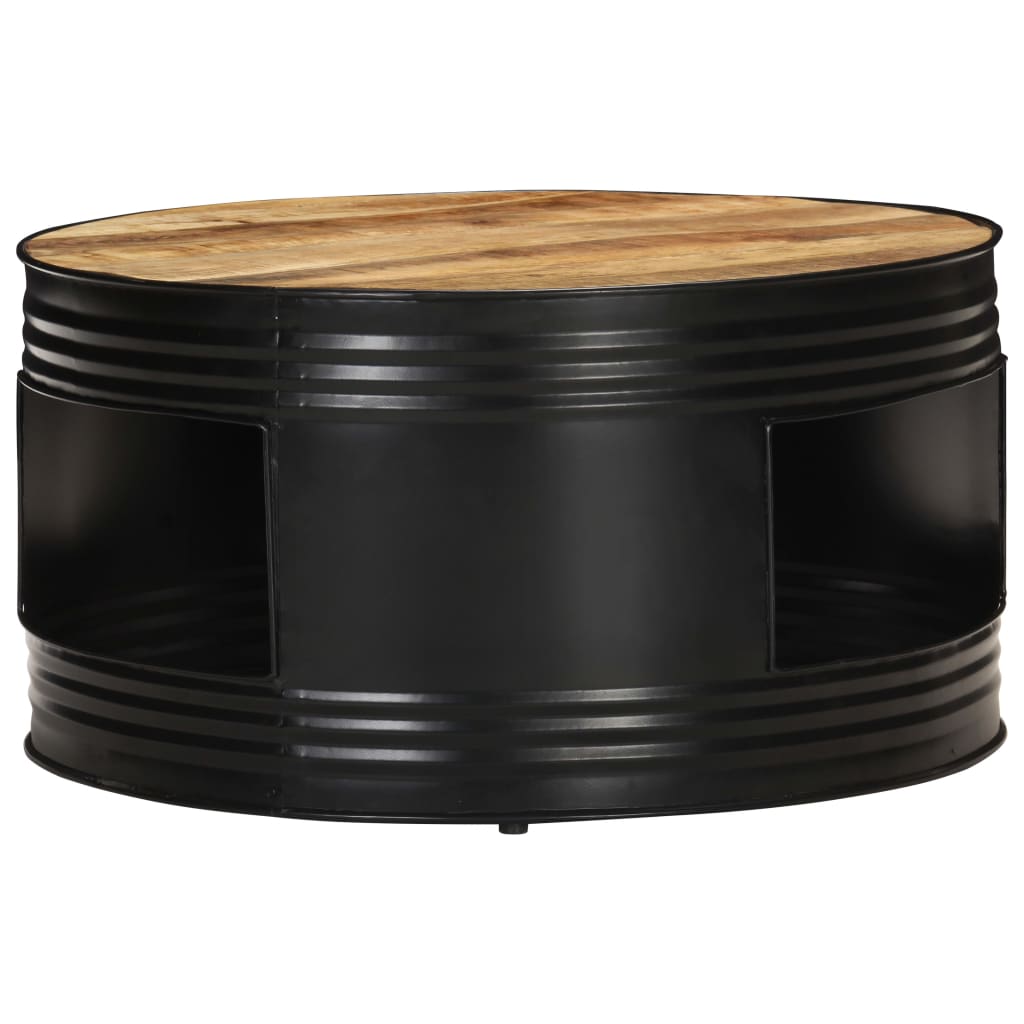 vidaXL Mesa de centro madera maciza de mango rugosa negra 68x68x36 cm