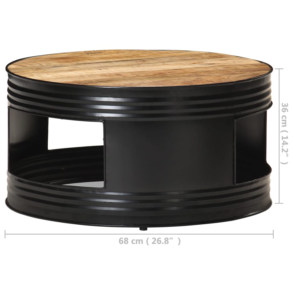 vidaXL Mesa de centro madera maciza de mango rugosa negra 68x68x36 cm