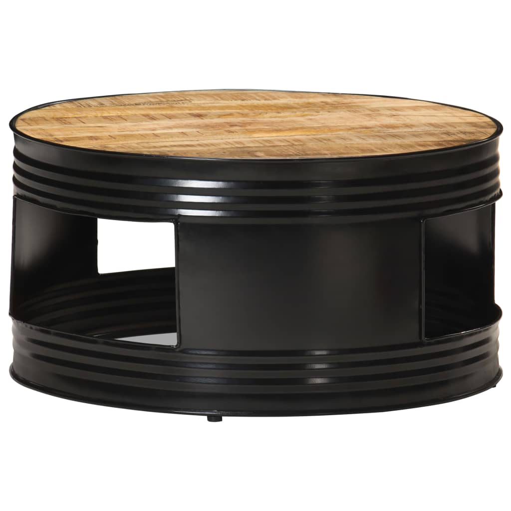 vidaXL Mesa de centro madera maciza de mango rugosa negra 68x68x36 cm