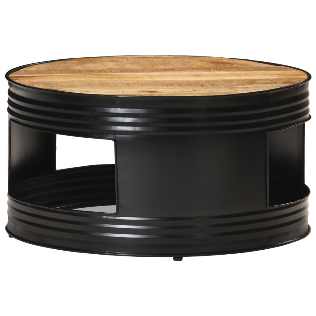 vidaXL Mesa de centro madera maciza de mango rugosa negra 68x68x36 cm