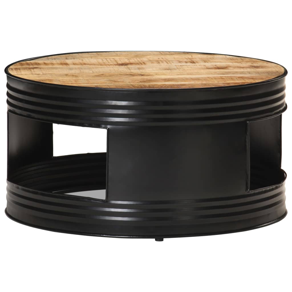 vidaXL Mesa de centro madera maciza de mango rugosa negra 68x68x36 cm