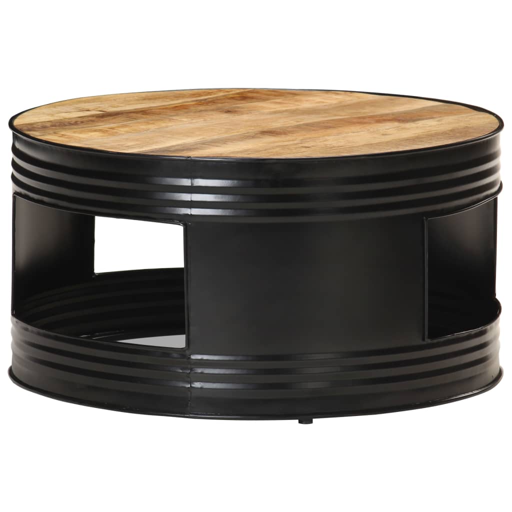 vidaXL Mesa de centro madera maciza de mango rugosa negra 68x68x36 cm