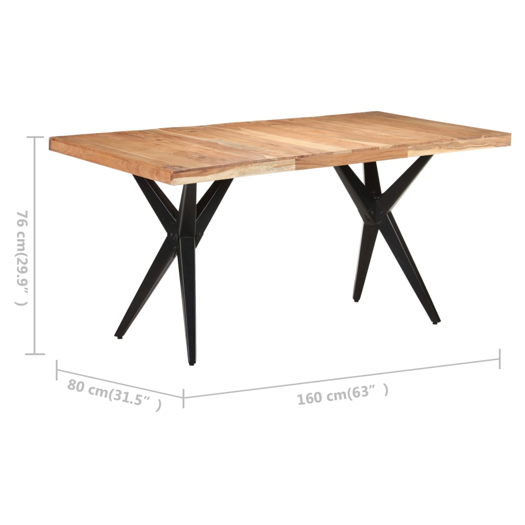 vidaXL Mesa de comedor de madera maciza de acacia 160x80x76 cm