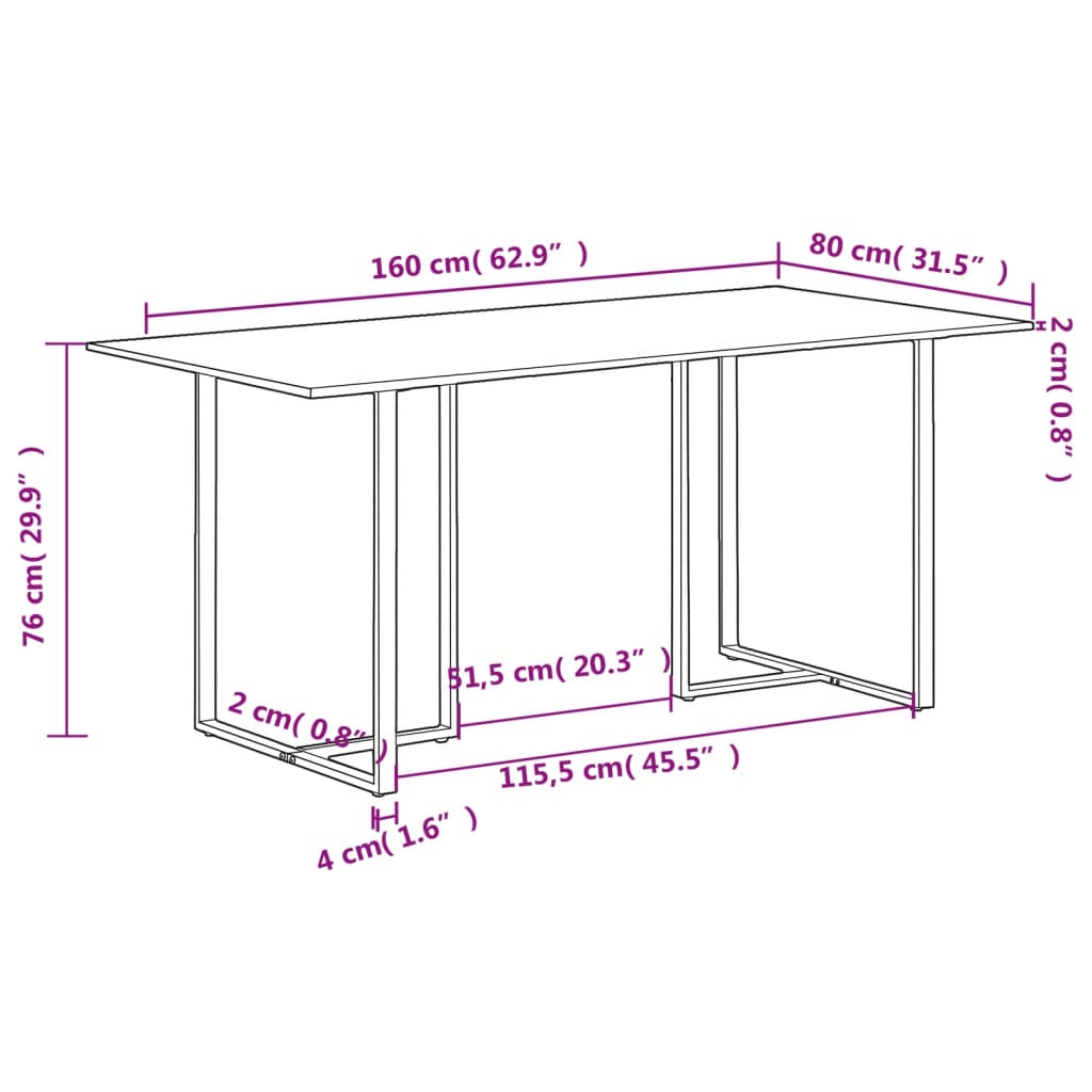 vidaXL Mesa de comedor madera de mango rugosa 160 cm