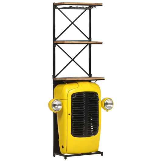 vidaXL Botellero forma de tractor amarillo madera mango 49x31x172 cm