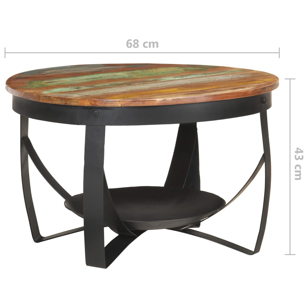 vidaXL Mesa de centro de madera maciza reciclada Ø68x43 cm