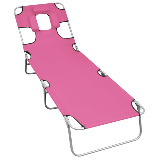 vidaXL Tumbona plegable con cojín para la cabeza acero rosa magenta