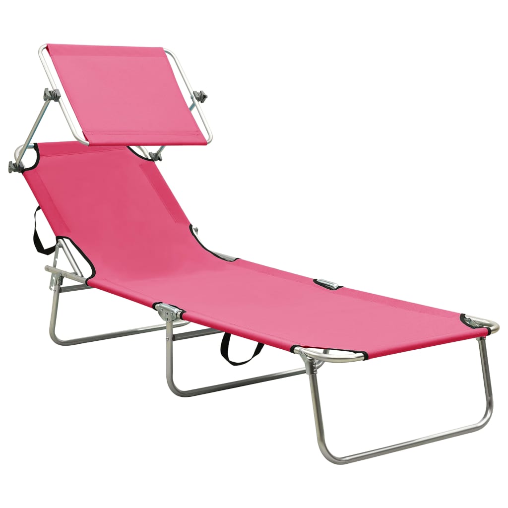 vidaXL Tumbona plegable con toldo aluminio rosa