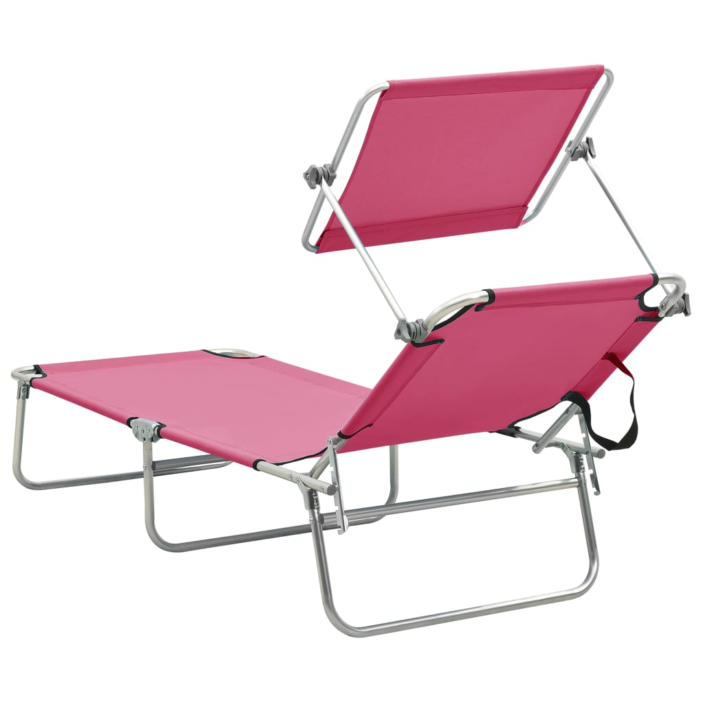 vidaXL Tumbona plegable con toldo aluminio rosa