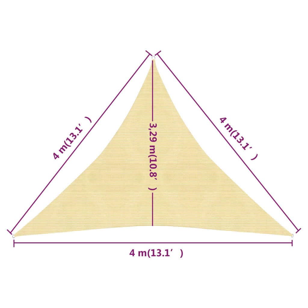 vidaXL Toldo de vela HDPE beige 160 g/m² 4x4x4 m